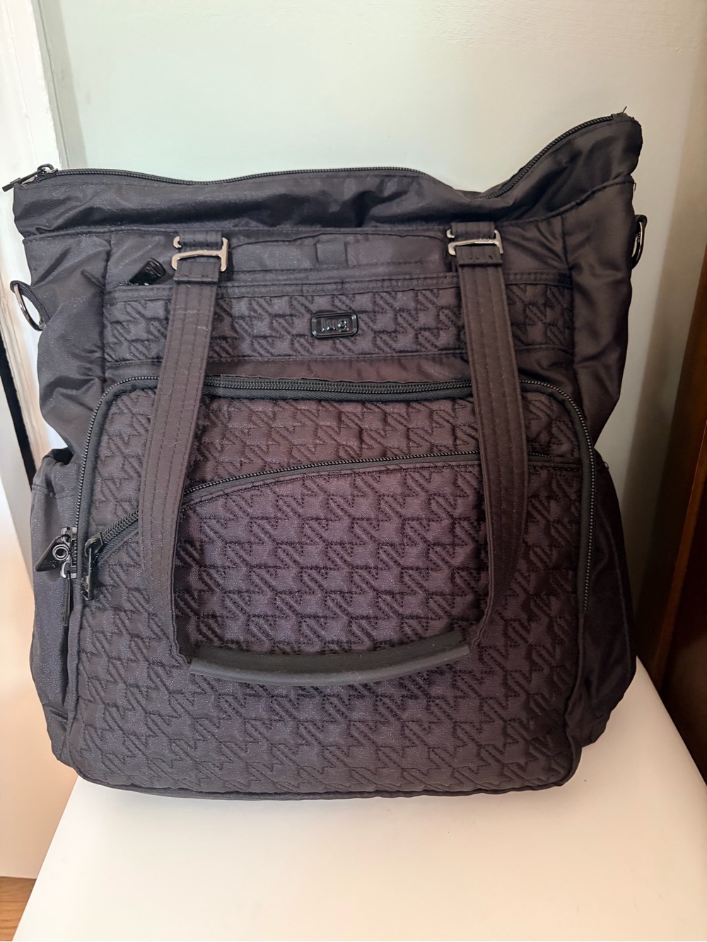 lug Black Quilted Multi-Pocket Backpack Tote